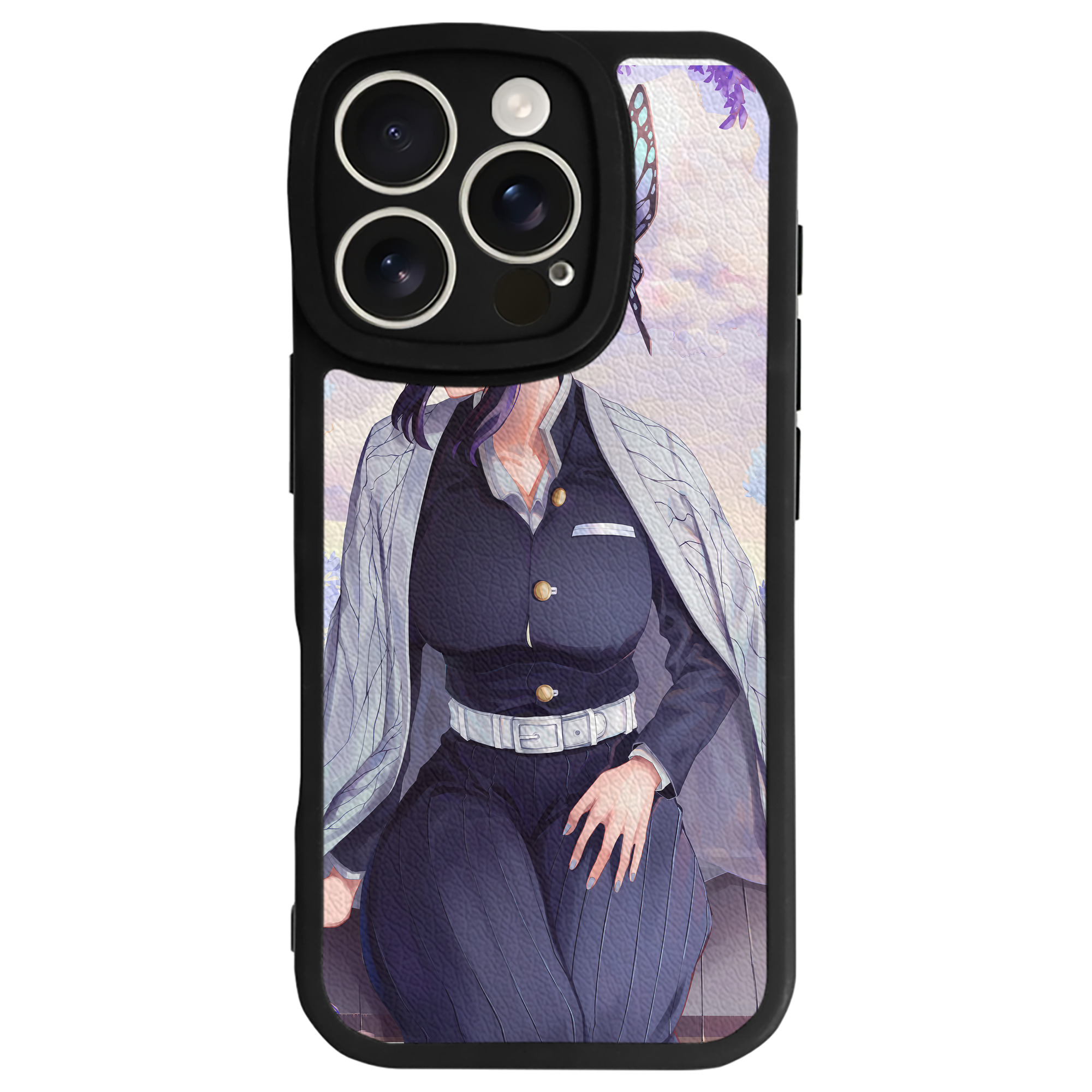 （画像用） 鬼滅の刃（きめつのやいば）蟲柱-胡蝶 しのぶ／こちょう しのぶ Kochou Shinobu 【iPhone 16シリーズ対応】シリコンスマホケース（レザー調） 材質：シリコン